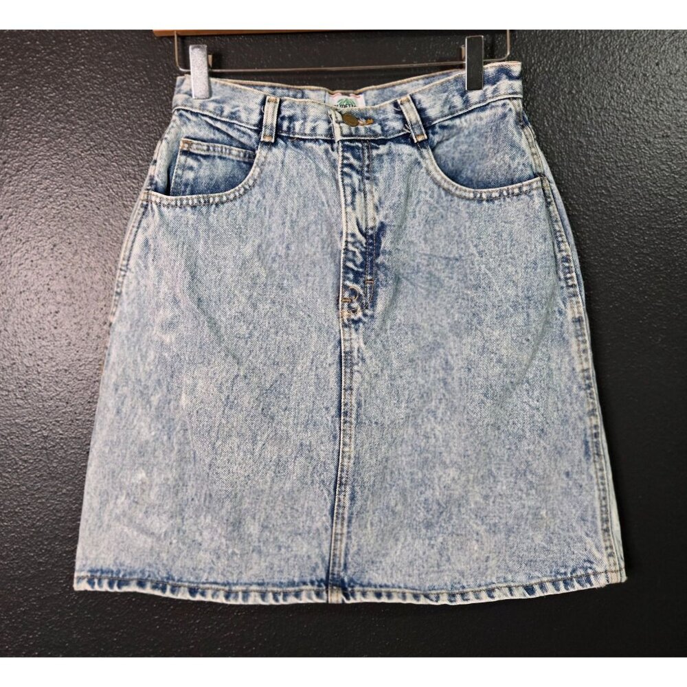 Vintage 90s 80s Women's Palmettos Light Acid Wash Denim Skirt Flawed Pockets & B - Picture 1 of 6